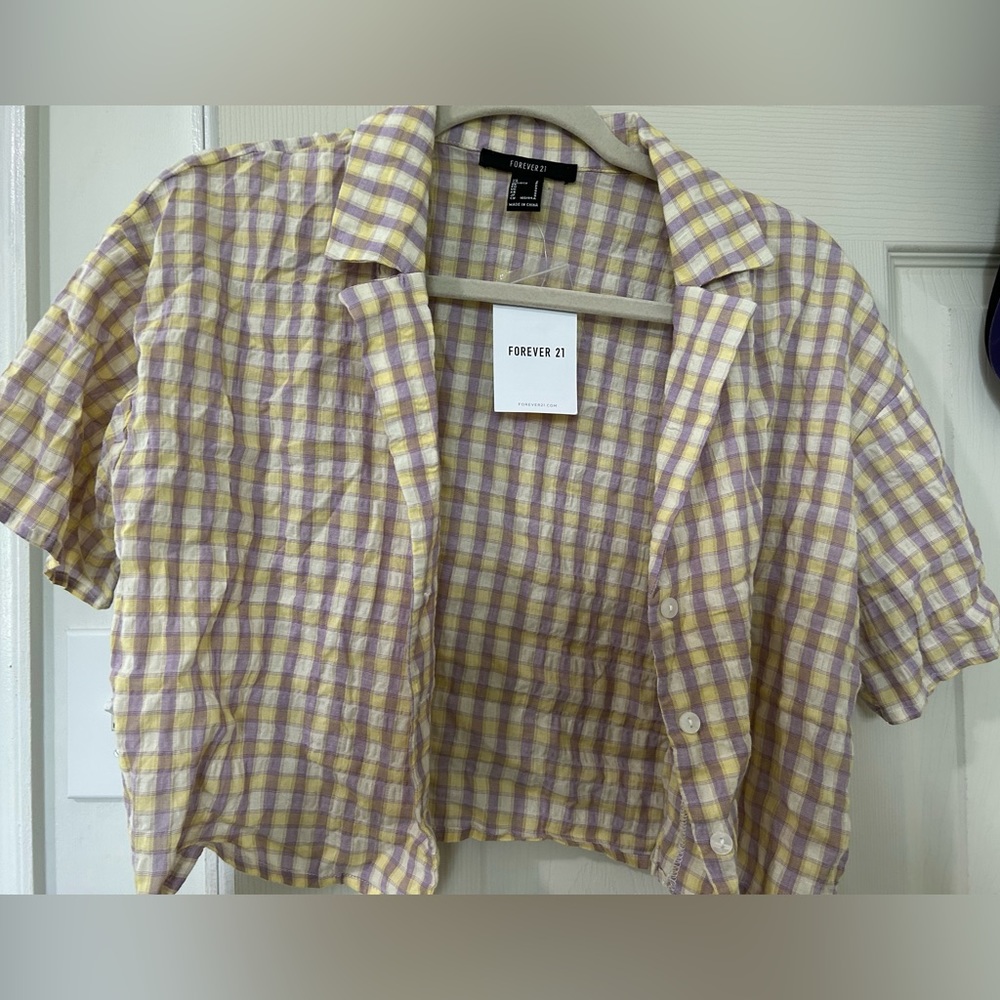 Purple and yellow plaid top